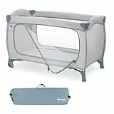 hauck Reisebett Sleep N Play Go Plus, Dusty Blue - Baby Kinderreisebett mit Rädern, Tragetasche, Faltboden und Großen Schlupf zum Spielen - ab Geburt bis 15 kg - Klein Zusammenklappbar