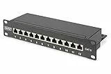 DIGITUS Cat-6 Patchpanel - 12 Ports - RJ45-Buchsen - 10-Zoll Rack-Mount 1HE - LSA Verteilerfeld - Geschirmt - Schwarz