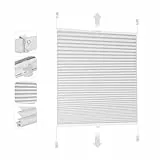 Sekey Plissee ohne Bohren Verdunkelung, Fenster Plissee Klemmfix Jalousie 80 cm breit, Verspannt Blickdicht Sonnenschutz Fensterollo, 80x130cm, Weiß