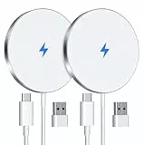 EXW Magnetisches Wireless Charger 2er-Pack, 15W Kabelloses Ladegerät kompatibel mit MagSafe für iPhone 17/16/15/14/13/12 Serie & AirPods Pro/4/3/2, Magnetische Induktive Ladestation + USB-C Kabel,Weiß