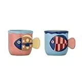 Bloomingville Becher WILLY Rosa und Blau mit FISCH 2er Set Tasse mit Henkel
