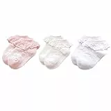 Durio Baby Mädchen Socken mit Rüschen Baumwolle Spitze Taufe Ösen Kleid Söckchen für Baby Kleinkind 3 Paar Weiß 3 Paar Weiß Beige Pink 3-12 Monate