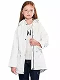 SOLOCOTE Kinder Regenjacke mit Kapuze gefüttert Gummi Regenmäntel für Mädchen Jungen Wasserdicht Winddicht Weiß 13-14 Jahre