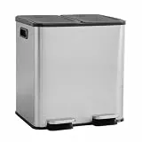 CASABEL Mülleimer Küche mit 2 Fächern, 2 x 15 L, Tretmülleimer aus 100 % Edelstahl, fingerabdruckresistent und geruchsdicht, Abfalleimer mit Deckel, Mülltrennsystem für Küche, Bad oder Büro, Chrom