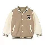 Volunboy Baseballjacke für Kinder, Varsity, Letterman, Mantel, Herbst, Winter, Fleece, Bomberjacke, Vintage-Oberbekleidung, Khakibeige, 7-8 Jahre