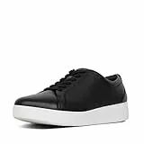 Fitflop Women's Rally Trainers - Soft Leather Tennis Sneakers - Comfortable, Lightweight with Natural Arch Support - Black - 5 UK