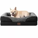 EHEYCIGA Orthopädisches Hundebett Kleine Hunde, 76x51x16.5cm, Memory Foam Waschbar und Wasserdicht Hundekorb mit 4 Rändern, Hundesofa Hundecouch rutschfest, Grau/Schwarz