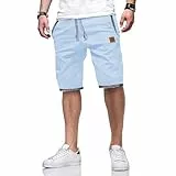 ZOXOZ Kurze Hosen Herren Shorts Sommer Freizeit Chino Stretch Kurze Hose Herren Baumwolle mit Taschen Himmelblau M