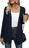 Yommay Strickjacke für Damen Elegante locker lässig leichtes Frauen Herbst Langarm Pullover mit Taschen,Marineblau,XL
