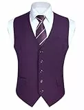 HISDERN Anzugweste Violett Herren Elegant Hochzeit Weste Anzug Klassische Einfarbig Businessweste Formelle Smoking Anzugwesten mit Taschen L
