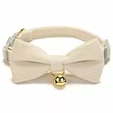 YUDOTE Ultra-weiches Halsband aus Natürlichem Baumwollcord für Katzen mit Empfindlicher Haut, Leichtes Kätzchenhalsband mit Schnellverschluss und Abnehmbarer Schleife, Weiß 1er Pack