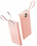 Coowisty 10000mAh Powerbank mit Ladekabel, Integriertem Kabel Tragbares Ladegerät USB C, 5 Ausgänge 2 Eingänge LED Display Externer Akkupack für Handys,Kompatibel mit iPhone, Samsung und mehr (Rosa)