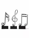 HAUCOZE 3pcs Klavier Deko Musiknote Dekoration Skulpturen Musik Arts Geschenk Modern Statue Figuren Silber 19cm
