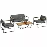 Outsunny Gartenmöbel Set 4 Personen wetterfest Balkonmöbel-Set mit 2er Sofa, 2 Stühle Sitzkissen Beistelltisch Outdoor Sitzgruppe Terrassenmöbel Gartengarnitur für Garten Terrasse Balkon Grau