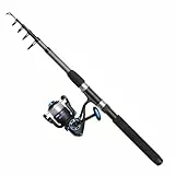 DAM Full Tech Tele Spinning Combo, Süßwasserangler Angelrute Rolle Hecht Barsch Zander Mehr, Starkes Leichtgewicht Vielseitig, Schwarz Grau, 2.10m Mäßig schnelle Rute, 3000er Rolle