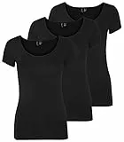 VERO MODA Damen VMMAXI My Soft SS U-Neck GA 3PACK 10247489, Black/Black & Black, M
