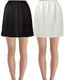Hanpceirs 2 Stück Damen Petticoat Unterröcke für Damen halbe Slips für unter Kleider Satin Rock Extenders 40cm Schwarz und Weiß XL