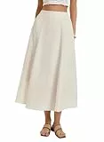 Kate Kasin Damen A Linie Hohe Taille Röcke Sommer Casual Einfarbiger Maxirock Vintage Lang Lyocell Leinen Freizeitrock mit Tasche Weiß M