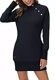 DOTIN Damen Sweatkleid Langarm Sweatshirt Hoodie Kleid Lange Pullover Outwear Jumper Tops Kapuzenpulli, Blau, L