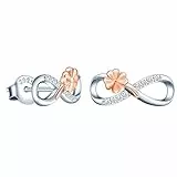 MICSAVI Unendlichkeit Kleeblatt Halskette Ohrringe Set Damen 925 Sterling Silber Zirkonia Kleeblatt Anhänger Kette Ohrstecker Infinity Schmuckset für Frauen Mädchen Jahrestag Valentinstag Muttertag