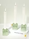 HofferRuffer Kerzenständer Glas 3er Set,Kerzenhalter,Kerzenleuchter für Stabkerzen und Teelichter,Grün