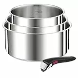 Tefal Ingenio Preference 4-teiliges Topfset Induktion, 16, 18, 20cm mit Griff, stapelbar, platzsparend, hochwertiger Edelstahl, für alle Herdarten geeignet, L898S4