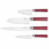 Cecotec 4er-Set Profi-Messer im japanischen Stil für den Heimgebrauch. Keramikbeschichtung Santoku Keramische Messer-Set. Rot