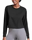 PINSPARK T-Shirt Damen Sportshirt Langarm Schnelltrocknende Casual Crop Top Sport Tshirt Kurz Funktionsshirt Oberteile Fitness Atmungsaktive Shirts Schwarz XXL