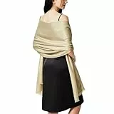 vimate Glitzer Abendtuch - Weiches Gold Pashmina Schal für Damen, Braut Hochzeits Schleier & Wrap Accessoire (DE-Gold NEW)