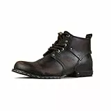 OSSTONE Retro Dunkelbraun Herren leder chukkastiefel Worker biker boots-motorrad-leder-schuhe für Schnürstiefeletten boots OS-6015-2-retro-Dbrown,US10.5(EU44.5)