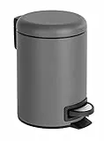 WENKO Kosmetik Treteimer Leman Grau 3 l - Kosmetikeimer, Mülleimer Fassungsvermögen: 3 l, Stahl, 17 x 25 x 22.5 cm, Grau, 25 x 22.5 x 17 cm