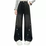 XINYUNZU Baggy Jeans Mädchen Breite Hose Jeanshose mit Gummizug Freizeithose Wide Leg Jeanshosen Outdoorhose Pants Girls Mode Hosen für Kinder und Teenager Frühling Sommer Schwarz 12-13 Jahre