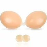 Klebe BH Trägerlos Push Up, Unsichtbarer Sticky Bra, Wiederverwendbare Silikon Klebepads, Mit 1 Paar Nippelpads, Für Alle Rückenfreie Kleidung (Beige, A)