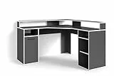 byLIVING Schreibtisch Fox/Gaming-Tisch in Anthrazit mit weißen Kanten/mit Aufsatz/Mit viel Stauraum und großer Tischplatte/Computer-Arbeitsplatz/PC/B 139, H 90,8, T 139 cm