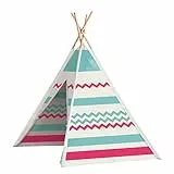 John 7026293 77204 Tipi Spielzelt, Weiß/Pink/Türkis/Natur