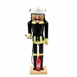 Dekohelden24 Holz Nussknacker Feuerwehrmann mit Feuerlöscher, L/B/H 8,5 x 6 x 23 cm