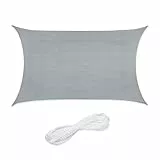 Relaxdays Sonnensegel rechteckig, 3 x 4 m, HDPE-Gewebe, UV-stabilisiert, konkav, Segeltuch mit Spannseilen, hellgrau
