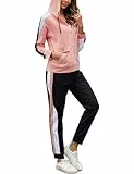 Litherday Jogginganzug Damen Lang Freizeitanzug Baumwolle Trainingsanzug Frauen Streifen Sportanzug, Rosa+Schwarz, M
