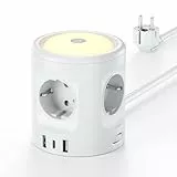 Steckdosenleiste mit Licht, 4 Fach Mehrfachsteckdose mit 3 USB Steckdosenleiste Überspannungsschutz mehrfachstecker würfel 3 Beleuchtungsmodi 2M Verlängerungskabel Steckdosenturm für Zuhause Büro, 16A