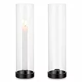 Romadedi Kerzenständer Schwarz Kerzenhalter Stabkerze - 2er Metall Stabkerzenhalter Kerzenleuchter mit Glaszylinder für Stabkerzen Tisch Hochzeit Party Geburtstag Weihnachten Hause Esstisch Deko