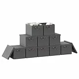 WOLTU Faltbare Aufbewahrungsboxen 10 Stück, Stoffboxen mit Deckel, Aufbewahrungskörbe für Kleidung, Bettdecke, Spielzeug, Grau, 48x36x30cm