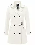 Wantdo Damen Zweireihige Knopfverschlüsse Mäntel Mittellang Slim Fit Jacke Schulterklappen Jacke Winddicht Herbst Jacke Beige S