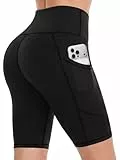 DDOBB Laufhose Damen Kurz mit Taschen Shorts Damen High Waist Blickdicht Radlerhose Sporthose Damen Kurz Leggings für Gym Fitness Outdoor Sommer