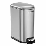 SONGMICS Abfalleimer aus Metall, 10 l, kompakt, mit Pedal, herausnehmbarer Inneneimer und Griff, sanfter Verschluss, Silber LTB10NL
