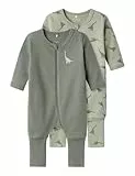 NAME IT Baby - Jungen Nbmnightsuit 2p Zip Ff Green Dino Noos Schlafanzug, Agave Green, 86 EU