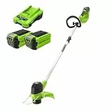 Greenworks 40V Akku Rasentrimmer für mittelgroße Gärten, höhenverstellbar, 30 cm Schnittbreite, automatischer Vorschub 1,65 mm Nylon Faden, zwei 40V 2Ah Akkus & Ladegerät, 3 Jahre Garantie G40LTK2X