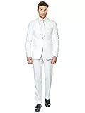 OppoSuits Modisch Party Einfarbige Anzüge für Herren - Mit Jackett, Hose und Krawatte, Weiß (White Knight), 46 EU