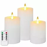 Auemaniliy LED-Kerzen, LED-Kerze mit Fernbedienung und Timer, batteriebetriebene Kerze, gefälschte Kerze, glatte Kanten, romantische Stimmung und minimalistische Wohnkultur, 3 Stück (weiß)