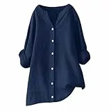 EMATOP Musselin Bluse Damen Sommer Lang Leinenbluse Leicht Baumwolle Longbluse Tshirt Große Größen Hemdbluse Elegant Leinen Oberteile Tee Tops Casual Einfarbig Tuniken Longshirt Sommershirts