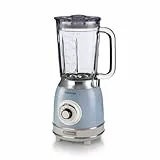 Ariete Vintage 583 Mixer aus Glas, Retro Multifunktionsmixer mit 4 Klingen, 4 Geschwindigkeiten + Pulse-Funktion, Ice-Crusher Funktion, 1,5 Liter Fassungsvermögen, 1000W, Blau